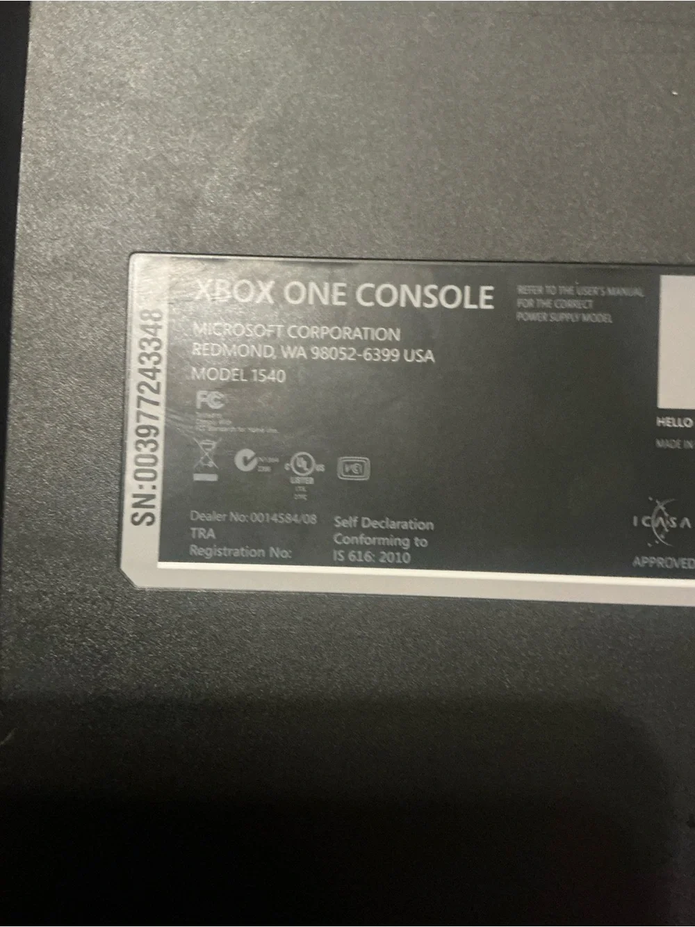 Microsoft Xbox One 500GB Console Black Model 1540 Wi-Fi HDMI w/ Power Supply